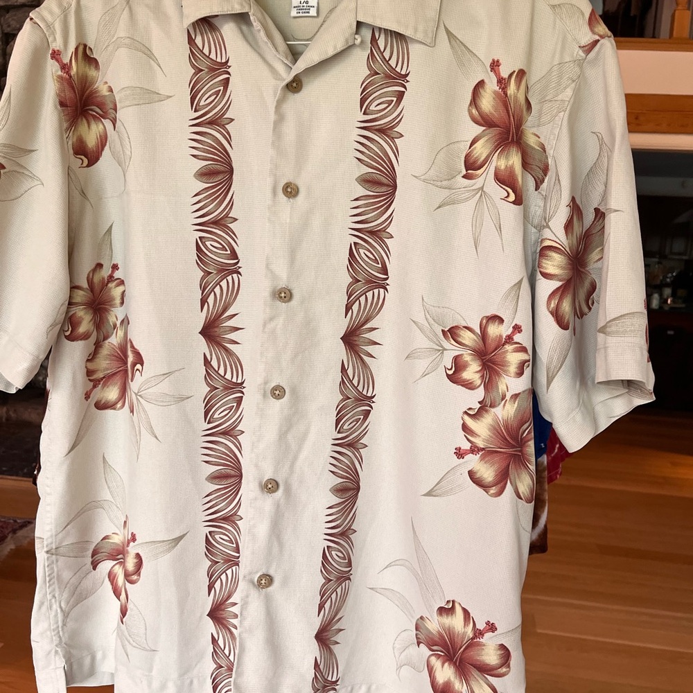 Floral Hawaiian Shirt with Brown Hibiscus